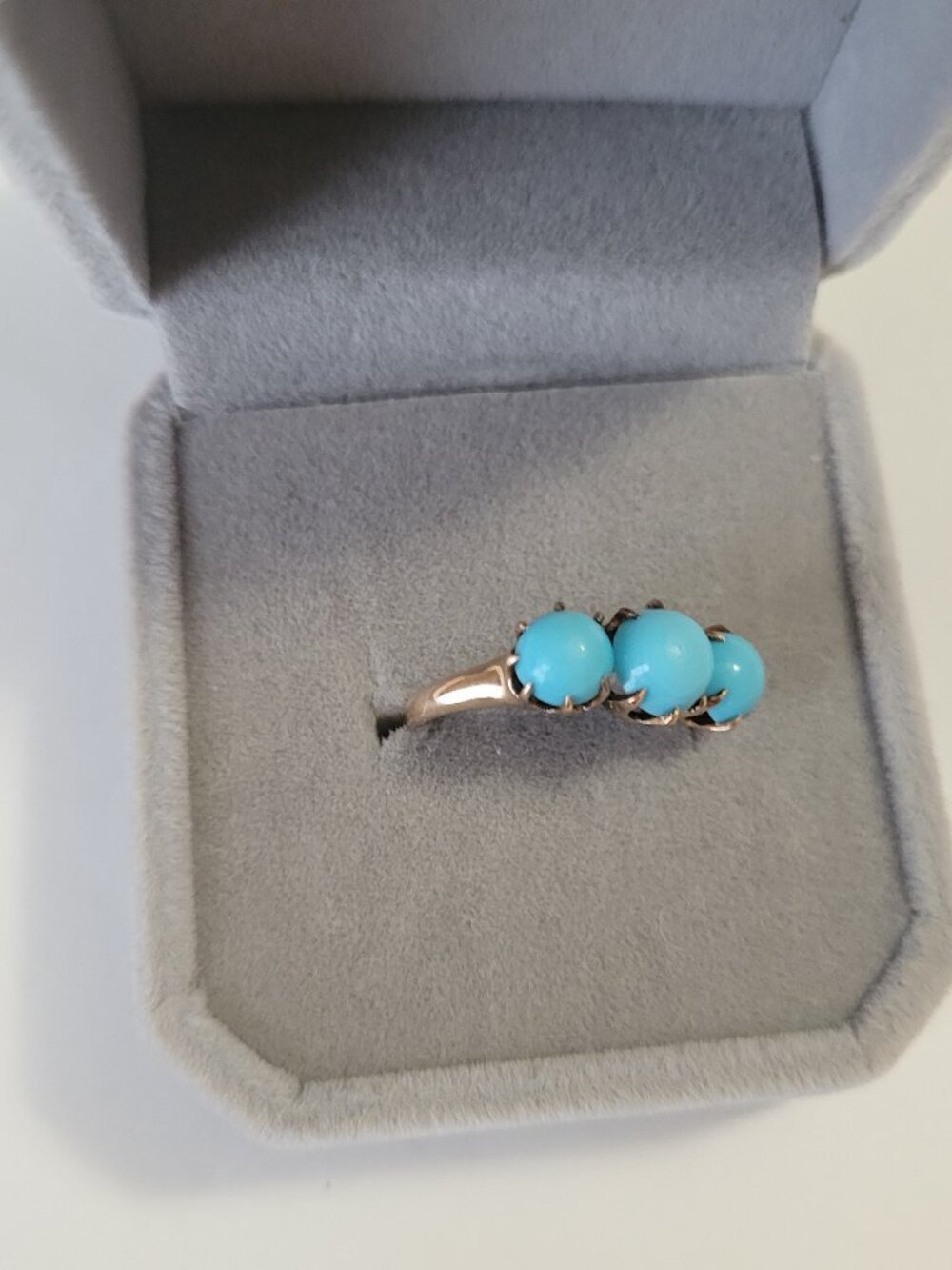 Turquoise Antique Gold Ring Victorian 3 Blue Stones 10k December Birthstone - Picture 4 of 16